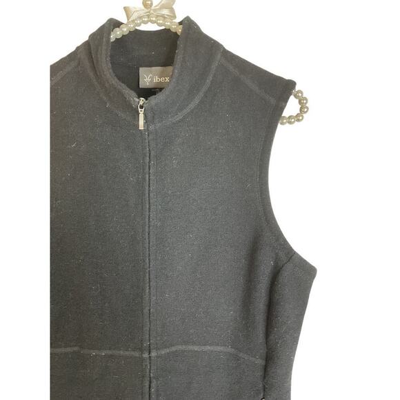 IBEX Women's Carrie Black Merino Wool Vest Full Zip with Zip Pockets Size Medium - Picture 2 of 7